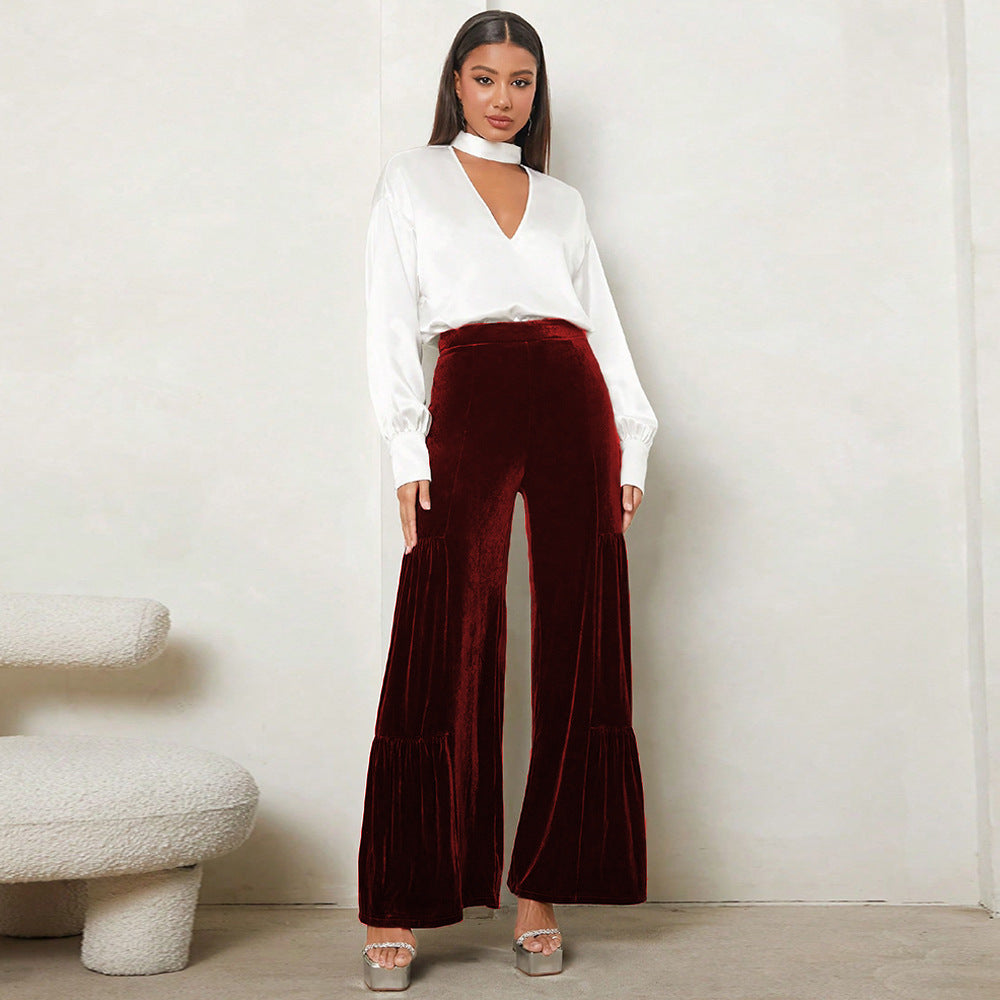 Women Loose Plush Pants with Pleats and High Waist Lune London