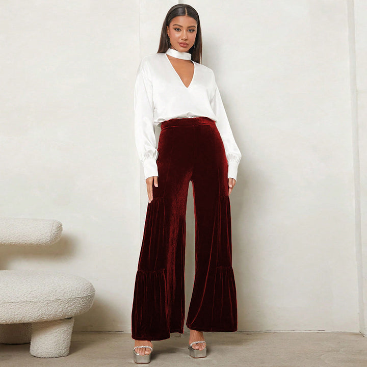 Loose plush pants for women with pleats and high waist Lune London