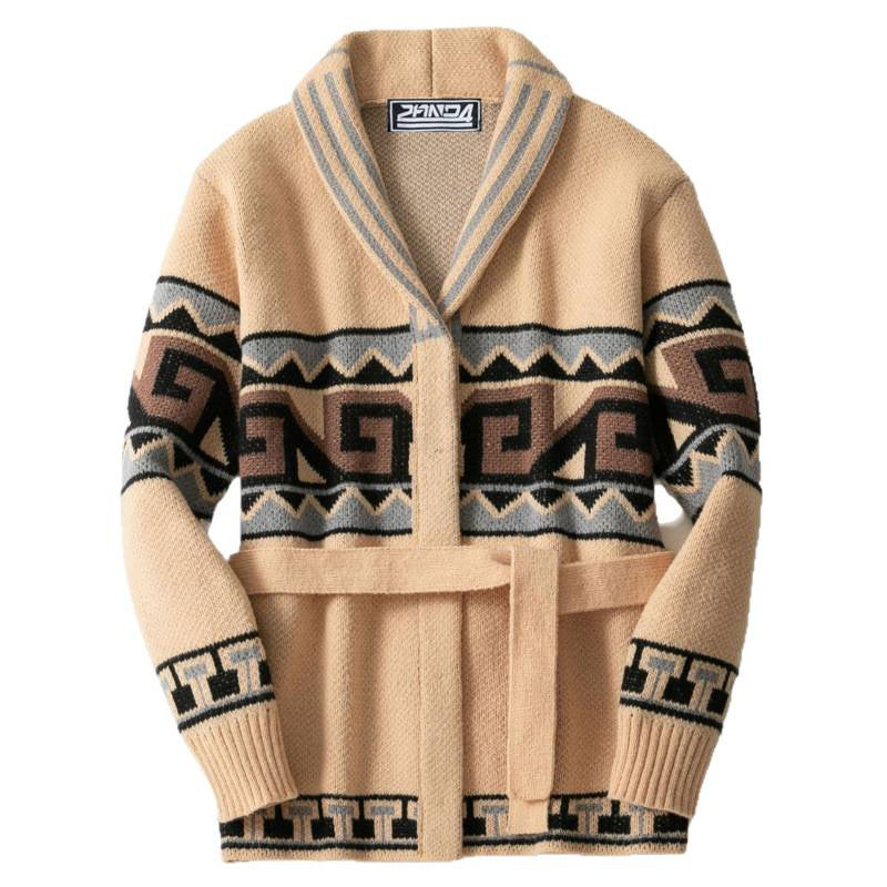Cardigan for women with graphic pattern and belt Lune London