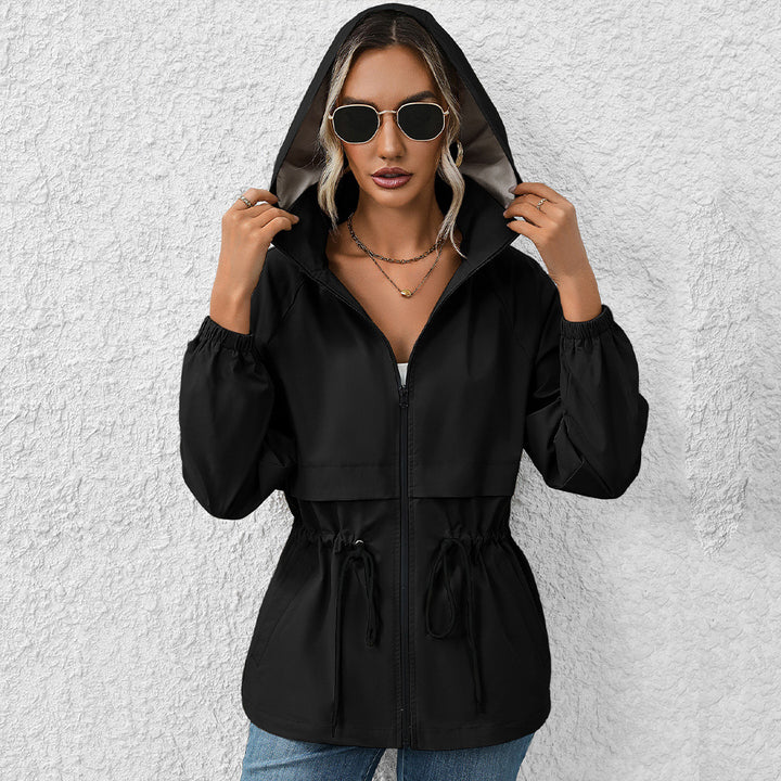 Multifunctional transition jacket for women with adjustable drawstring and elastic sleeve edges Lune London