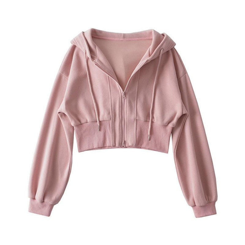 Women's cropped hoodie jacket with zipper and elastic cuffs Chic & Stil