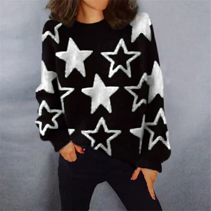 Ladies Comfortable Knit Sweater with Star Pattern and Chic Casual Cut