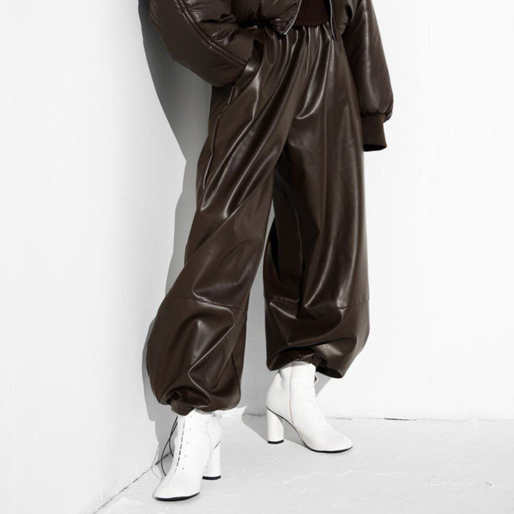 Trendy faux leather pants for women with elastic waistband Lune London