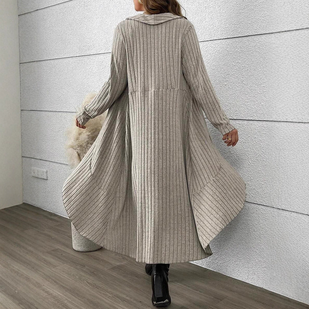 Knitted jacket for women with asymmetrical cut and decorative belt Lune London