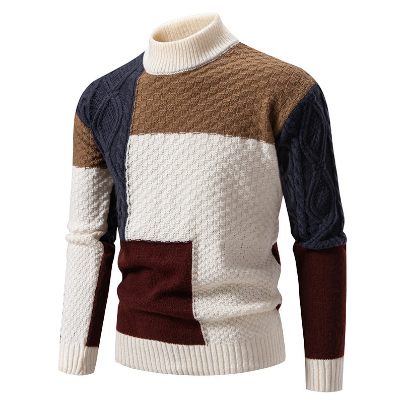 Wool patterned sweater for men with high collar and creative color accents Lune London