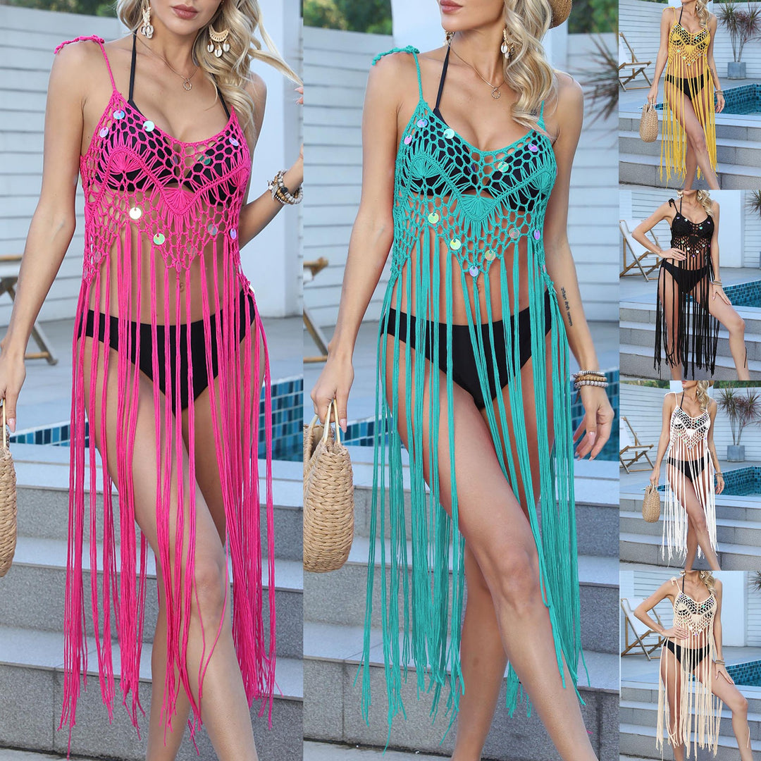 Women crochet fringe swimsuit Lune London