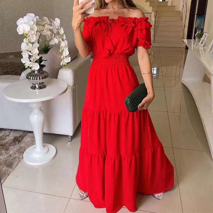 Women’s maxi dress with off-shoulder design and voluminous ruffles Lune London