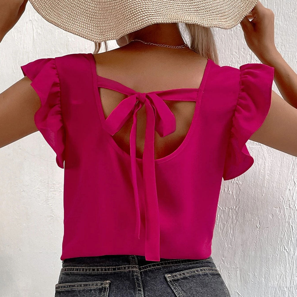 Blouse for women with voluminous ruffle details and an elegant V neck Chic & Stil