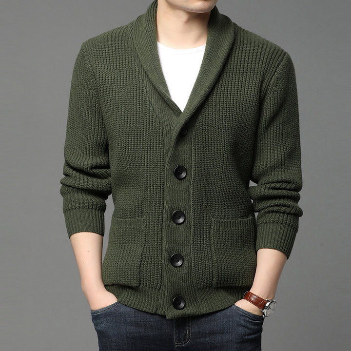 Knitted jacket for men with shawl collar and practical pockets Lune London