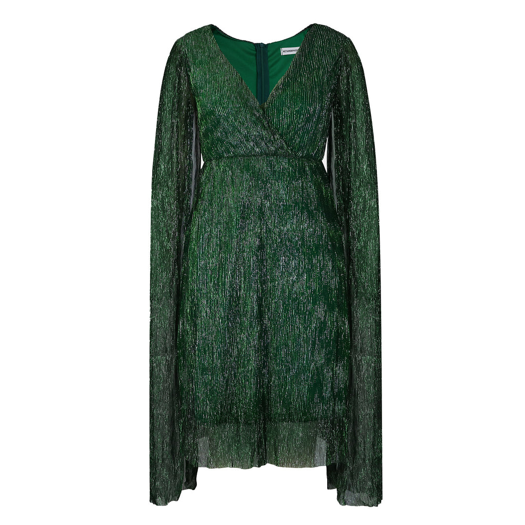 Ladies Elegant wrap dress with long transparent sleeves and sparkling effect Lune London