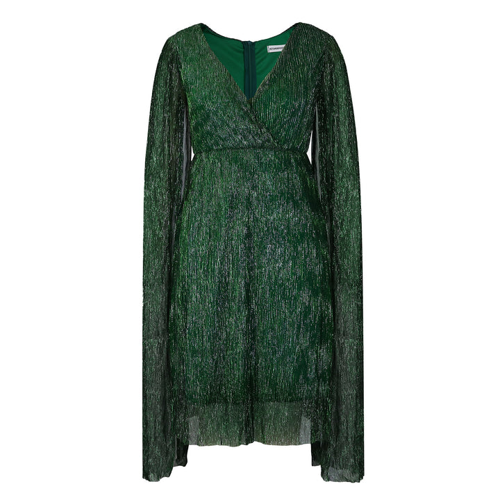 Ladies Elegant wrap dress with long transparent sleeves and sparkling effect Lune London