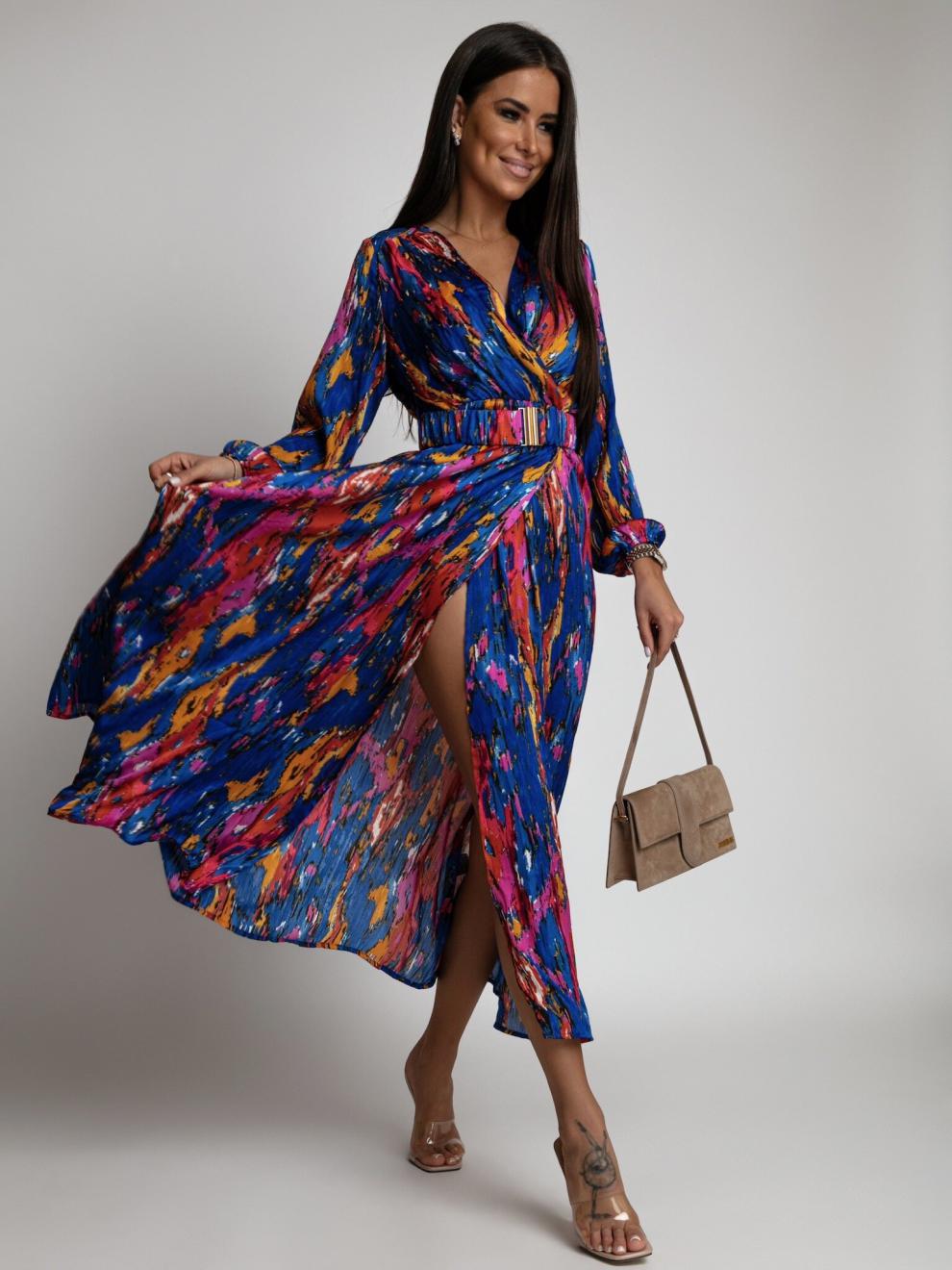 Maxi dress with a vibrant print for women with a self-tie belt Lune London