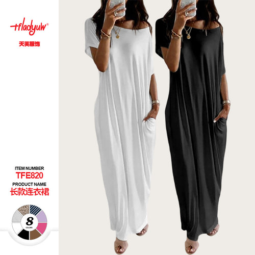 Women Loose Maxi Dress with Animal Print and Side Pockets Lune London