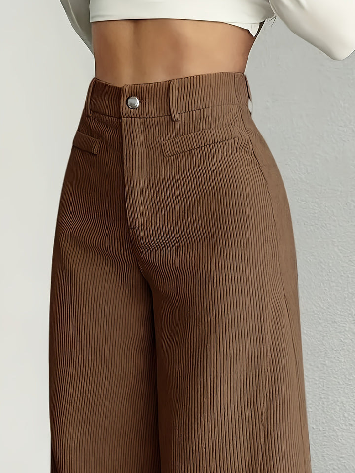 Pantalon en corduroy large pour femmes avec taille haute et coupe longue Chic & Stil