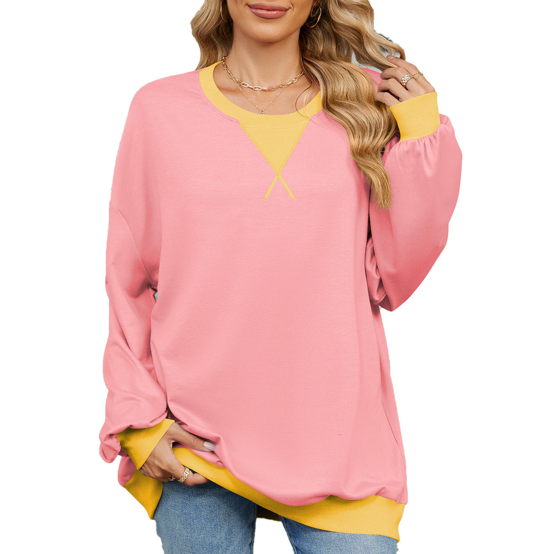 Casual oversized sweatshirt for women with a modern V-neck and chic elegant cuffs