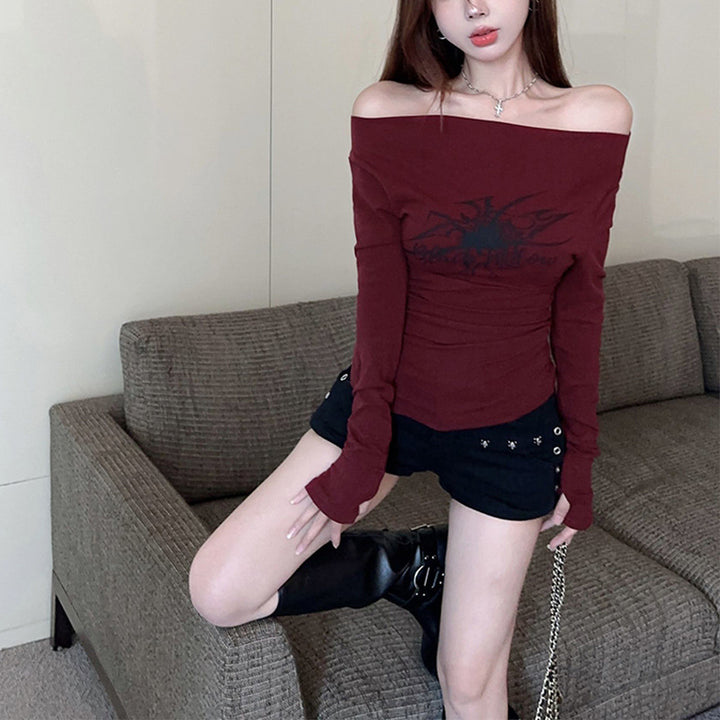 Women's Long Sleeve Shirt with Off-Shoulder Neckline Lune London