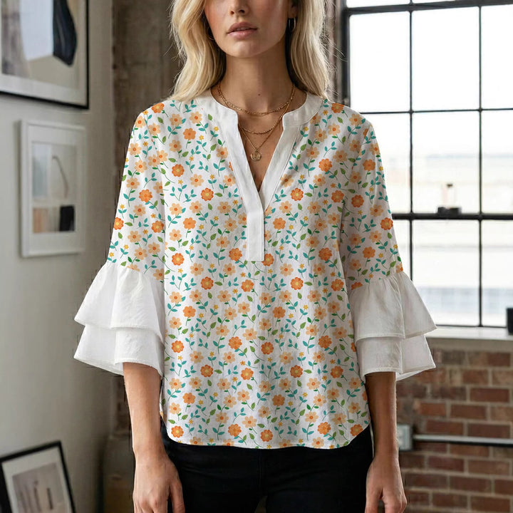 Women's blouse shirt with voluminous sleeves and creative print design Lune London