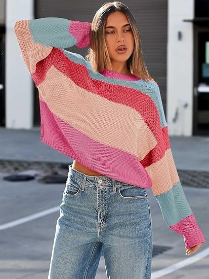 Ladies Casual Striped Wool Sweater with Relaxed Fit Lune London