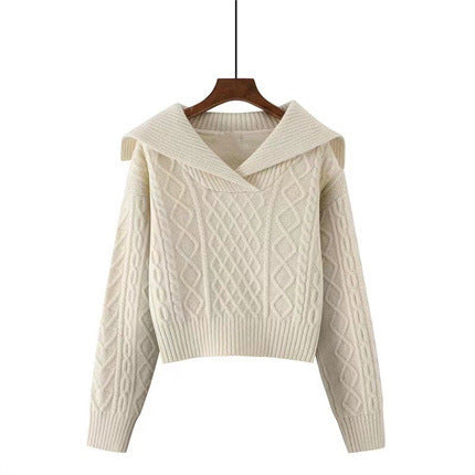 Knit sweater for women with wide collar and sophisticated twisted pattern Lune London