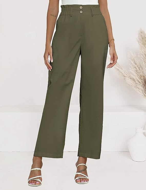 Wide Palazzo Trousers for Women with Elastic Waist and Practical Button Details Lune London