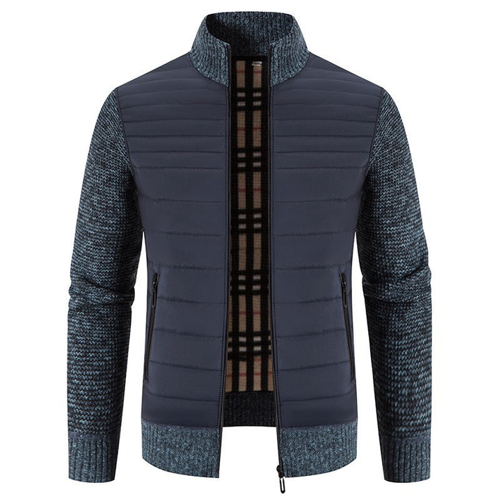 Quilted jacket for men with modern knit sleeves and a high collar Lune London
