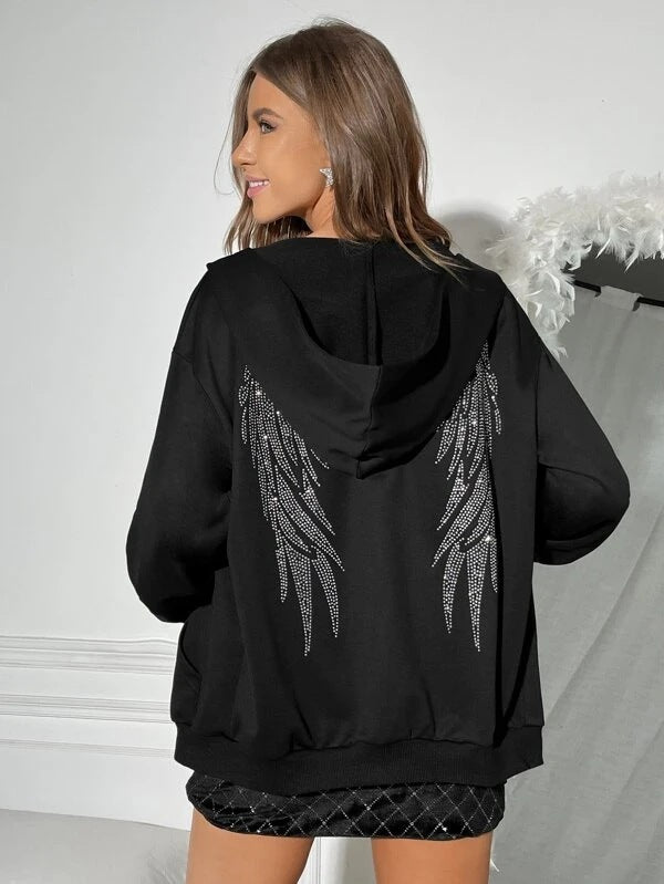 Ladies Hoodie with Sparkling Wing Design Chic & Stil