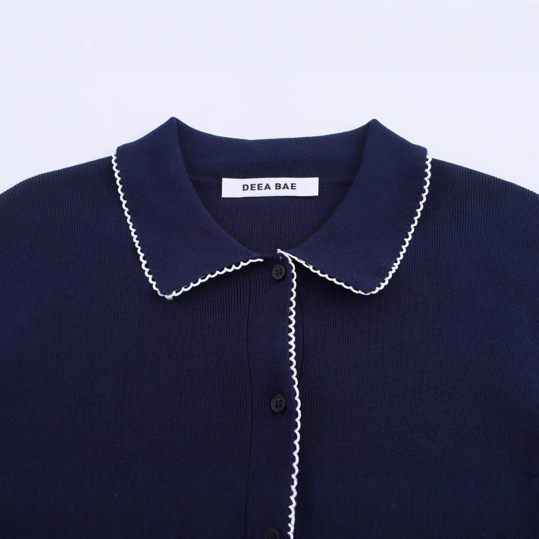 Ladies elegant knitted jacket with contrasting collar Lune London