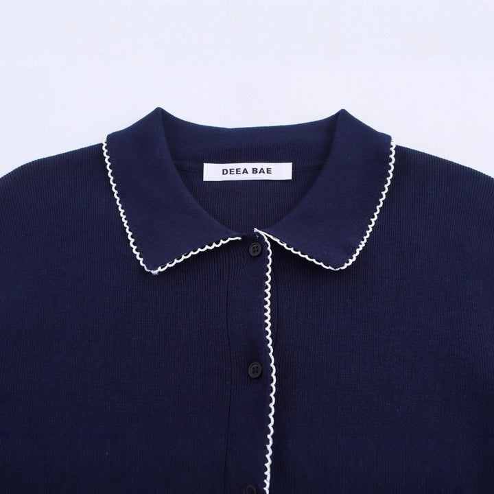 Ladies elegant knitted jacket with contrasting collar Lune London