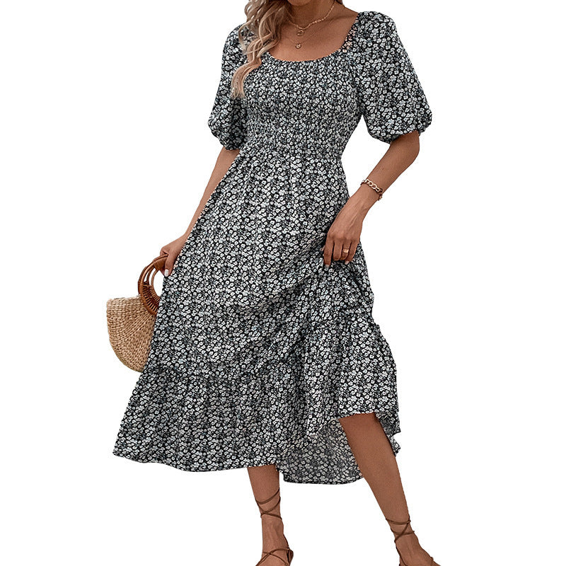 Maxi dress for women with floral print and crossed back detail Lune London