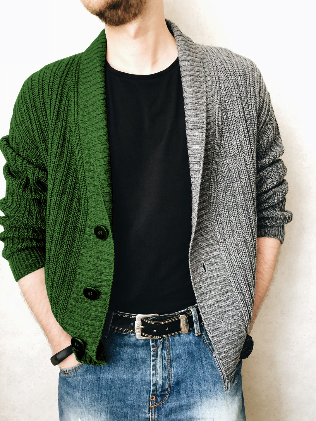 Men's knitted jacket with textured surface and modern buttons Lune London