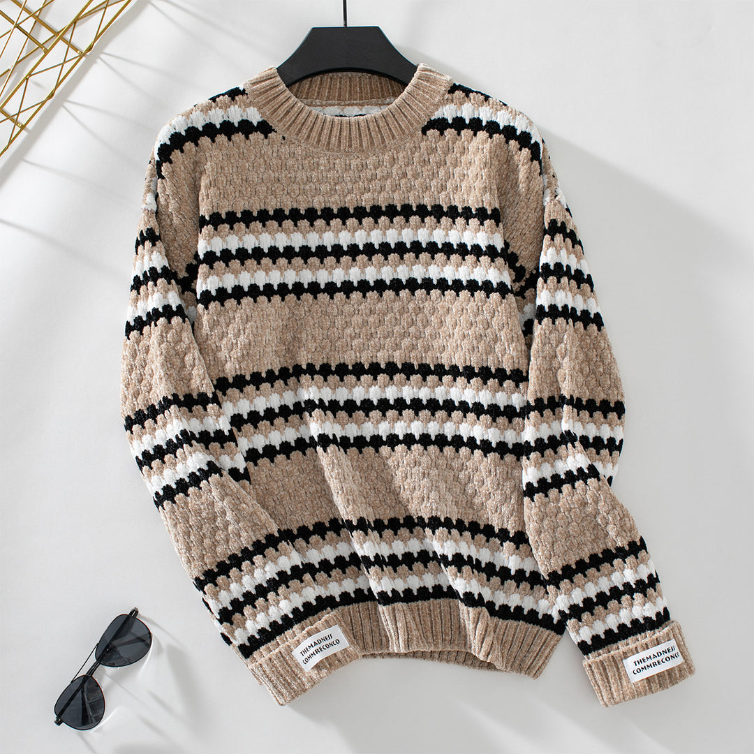 Pull en tricot pour femmes avec un mélange de motifs texturé et un col rond confortable Lune London