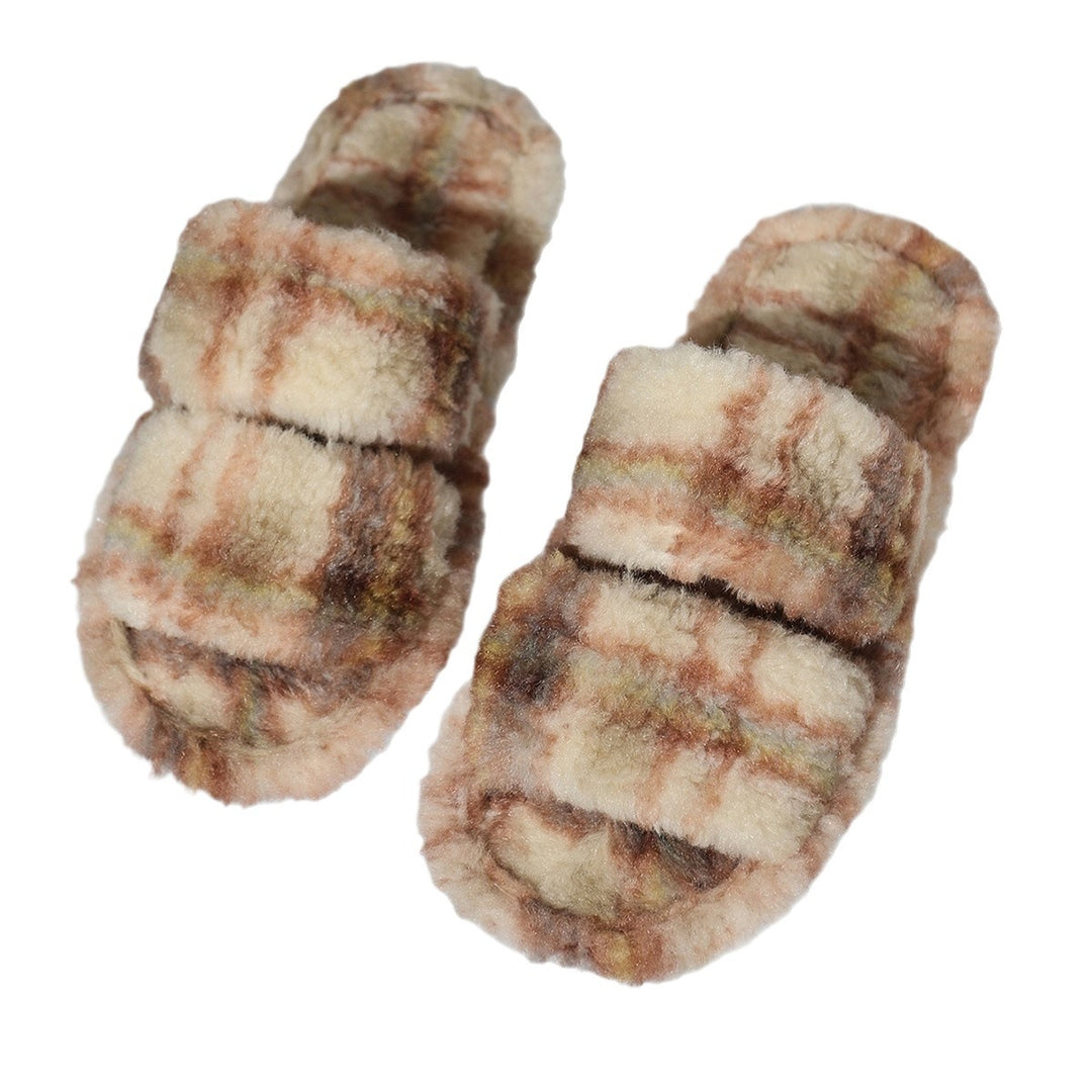Comfortable indoor sandals for women made of plush material with double strap Lune London