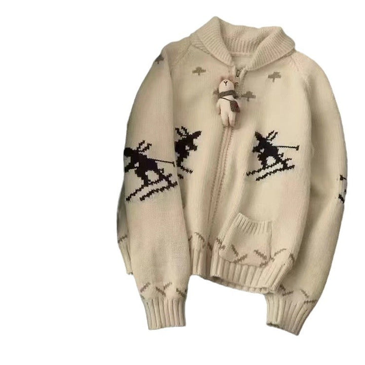 Veste tricotée confortable pour femme avec imprimé animal et fermeture éclair Chic & Stil