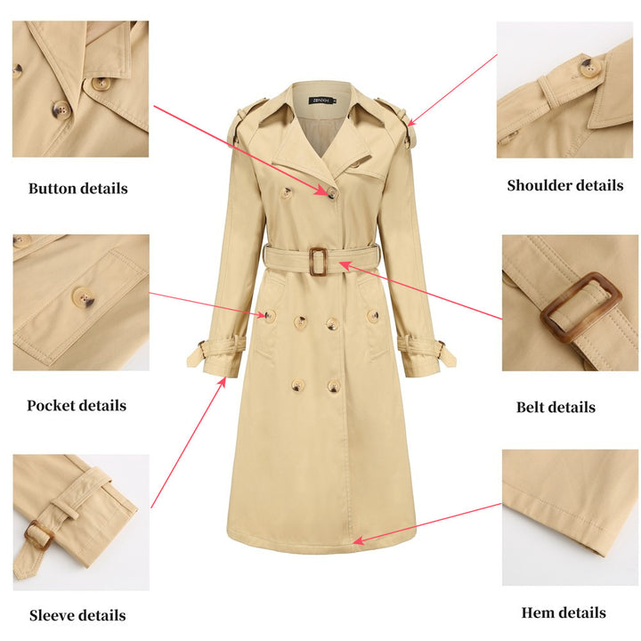 Elegant trench coat for ladies with adjustable belt and luxurious button details Lune London