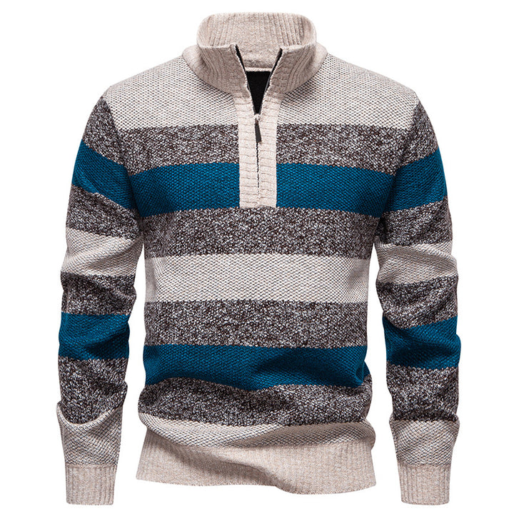 Trendy knitted sweater for men with high collar and contrasting stripes Lune London