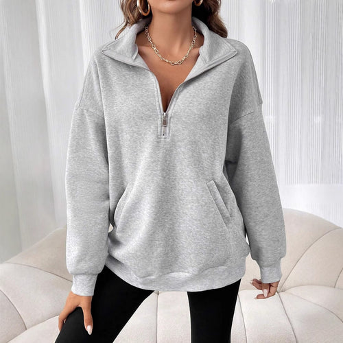 Pull-over zippé décontracté pour femmes avec poche kangourou Lune London