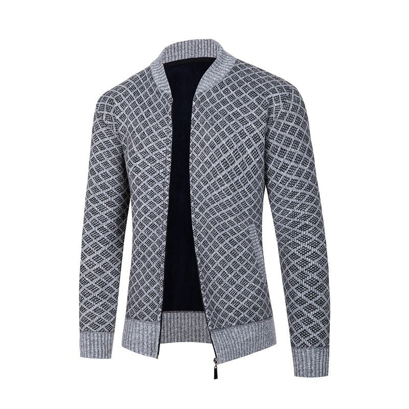 Men's knit jacket with a modern diamond pattern and zipper Lune London