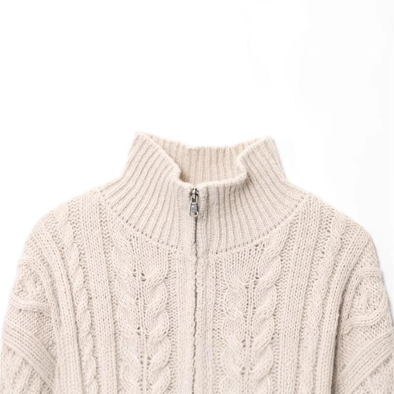 Womens knit jacket with high collar and zipper Lune London