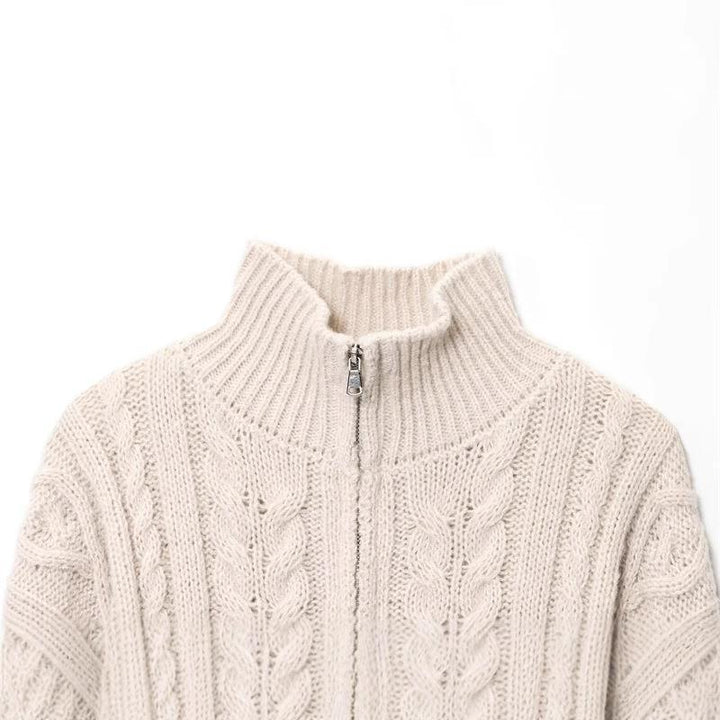 Womens knit jacket with high collar and zipper Lune London