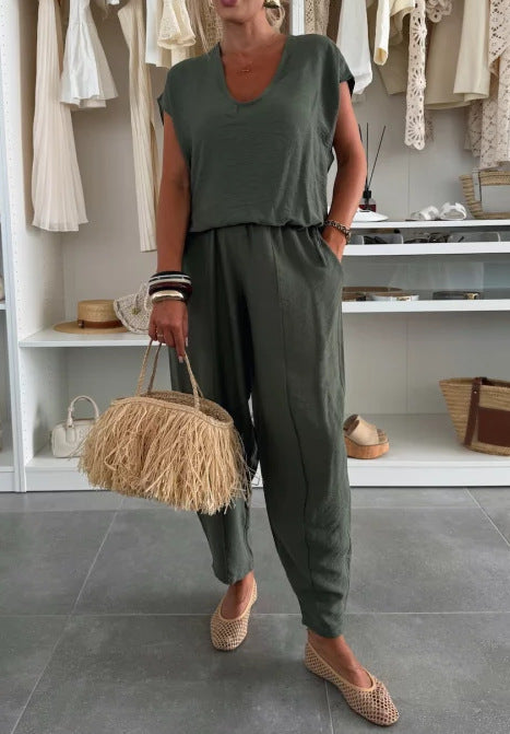Combinaison décontractée pour femmes avec taille élastique et poches Chic & Stil
