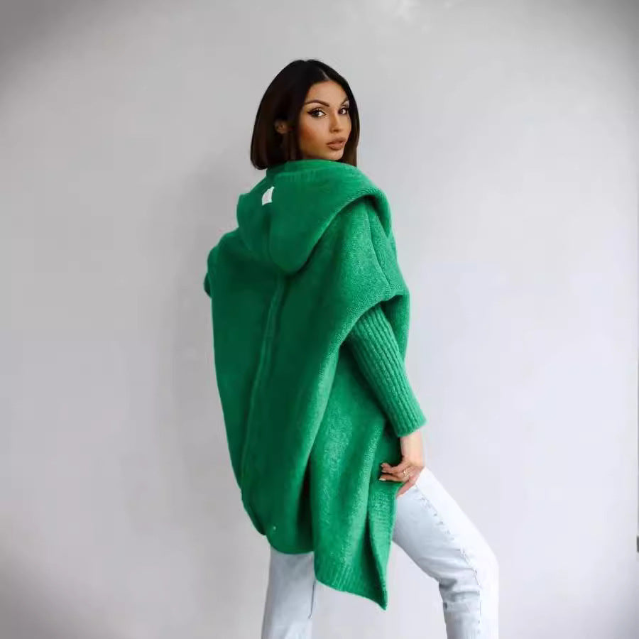 Women's Cozy Cardigan with Hood and Open Cut Lune London