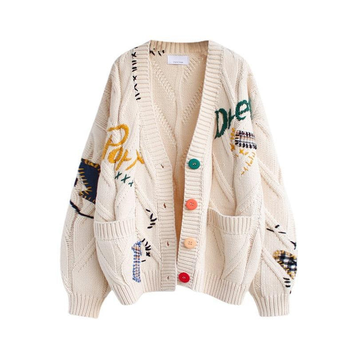Lune London | Ladies Padded Knit Cardigan with Colorful Buttons and Unique Design