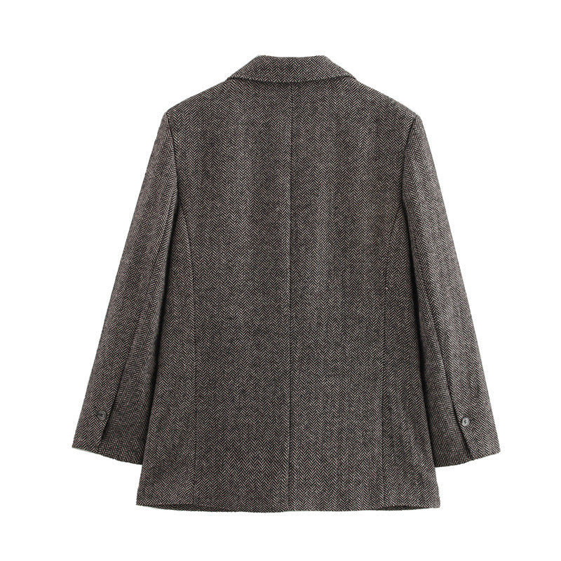 Elegant blazer jacket for women with textured herringbone pattern Lune London