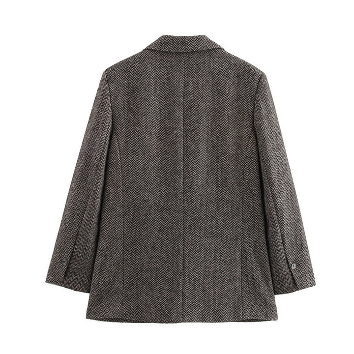 Elegant blazer jacket for women with textured herringbone pattern Lune London
