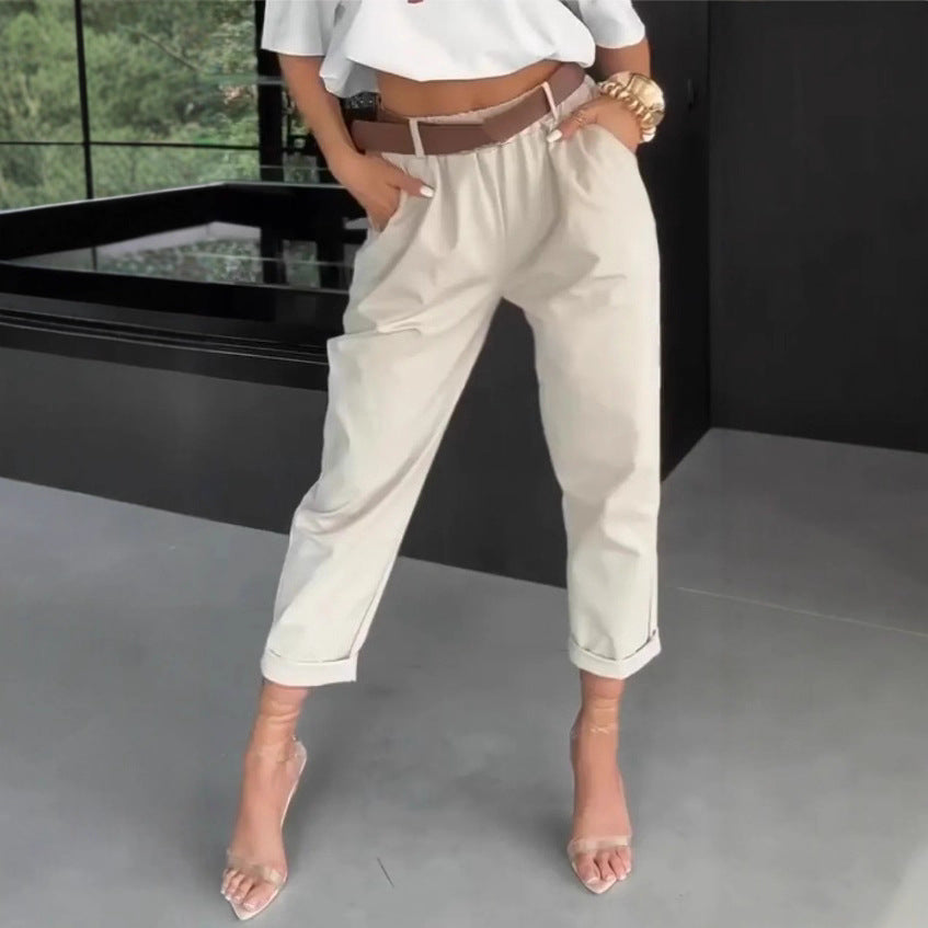 Pantalons chino modernes pour femmes avec taille élastique et jambes larges Chic & Stil