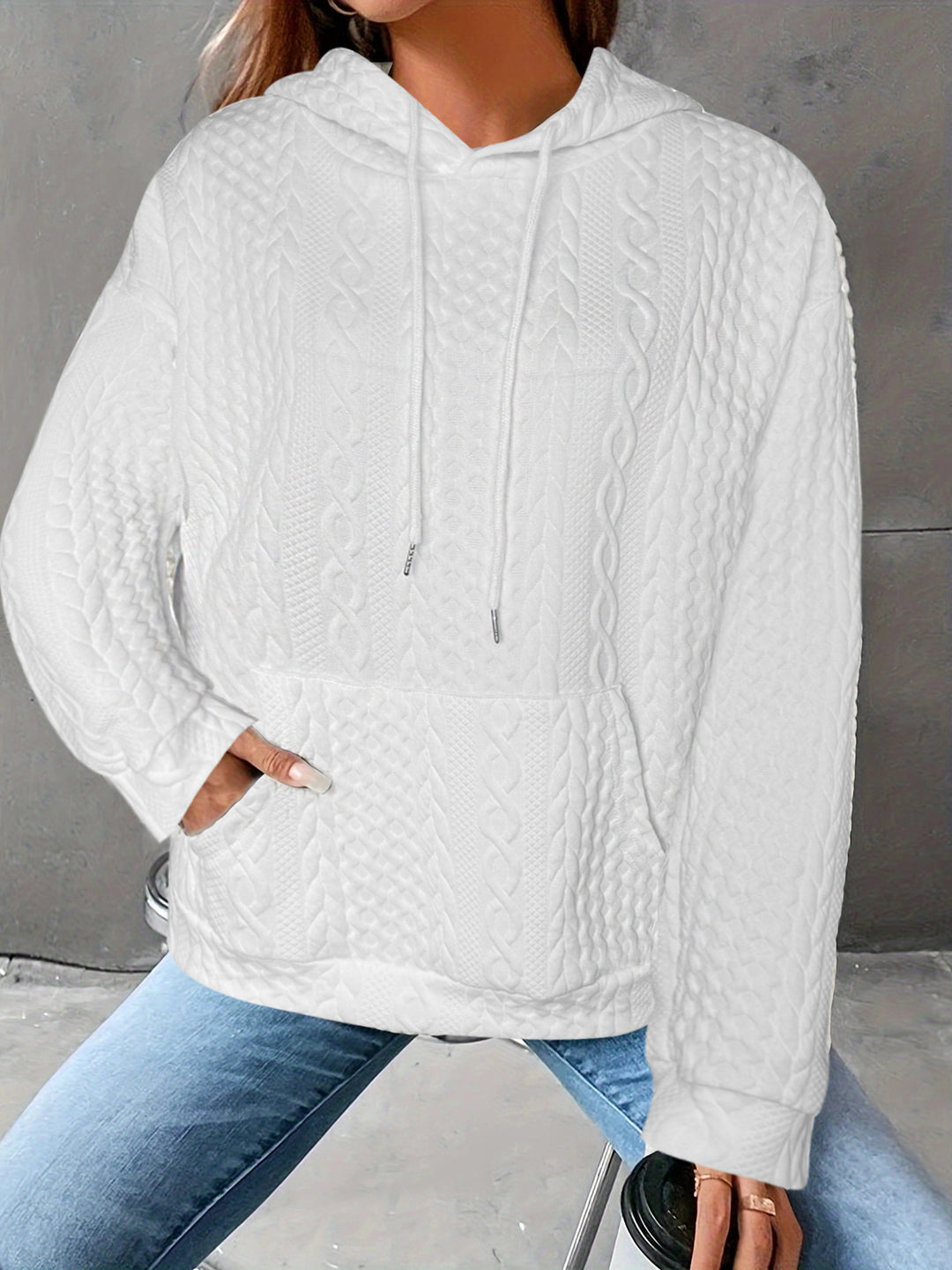 Women Cozy knit hoodie with embossed pattern details Lune London