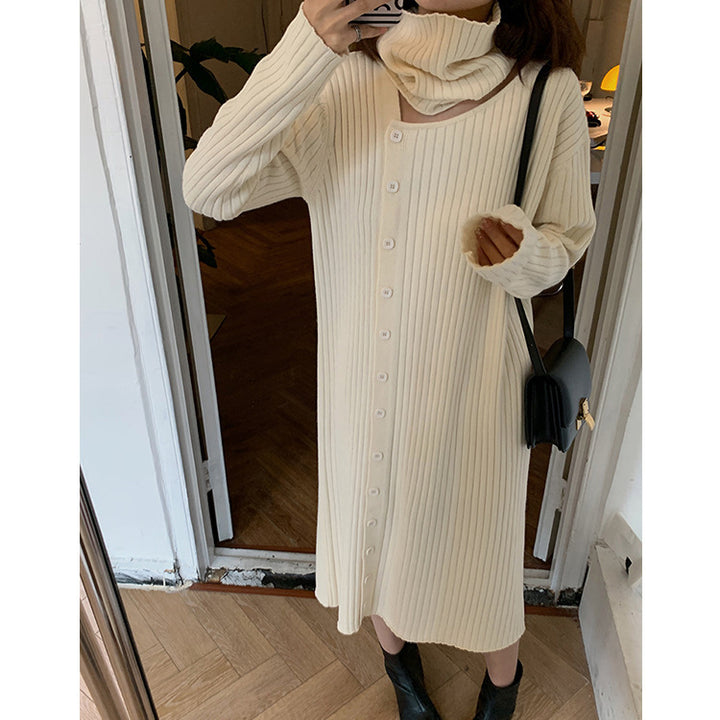 Robe en tricot pour femme avec col haut et fermeture à boutons Chic & Stil
