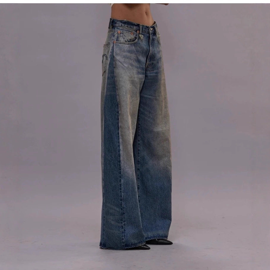 Chic and Stylish Women's Baggy Jeans with Two-Tone Effect