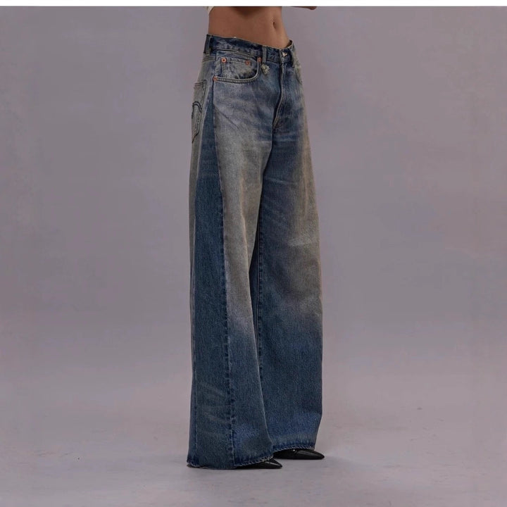 Chic and Stylish Women's Baggy Jeans with Two-Tone Effect