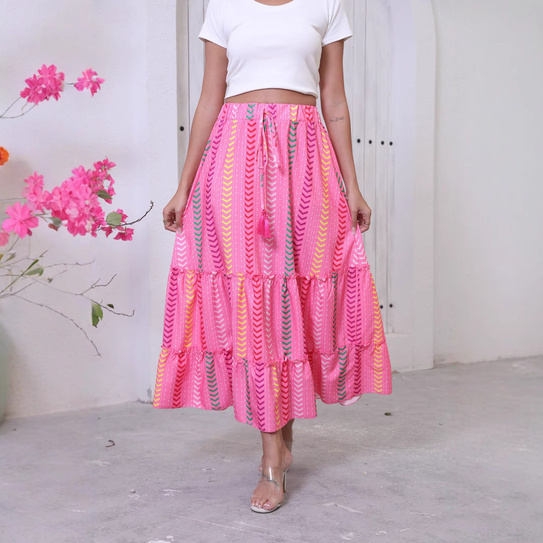 Maxi skirt for women with shelf design and drawstring belt Lune London